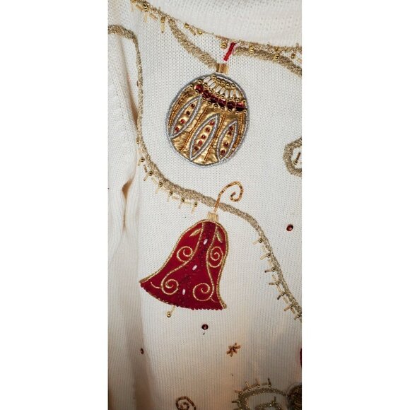 Theme Works by KiKiT Women's Cream Ugly Christmas Sweater Cowl Neck Sweater M - Picture 2 of 7